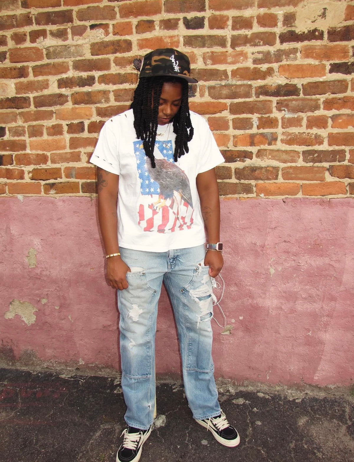 4EVEUARY Vintage American Flag Eagle Tee