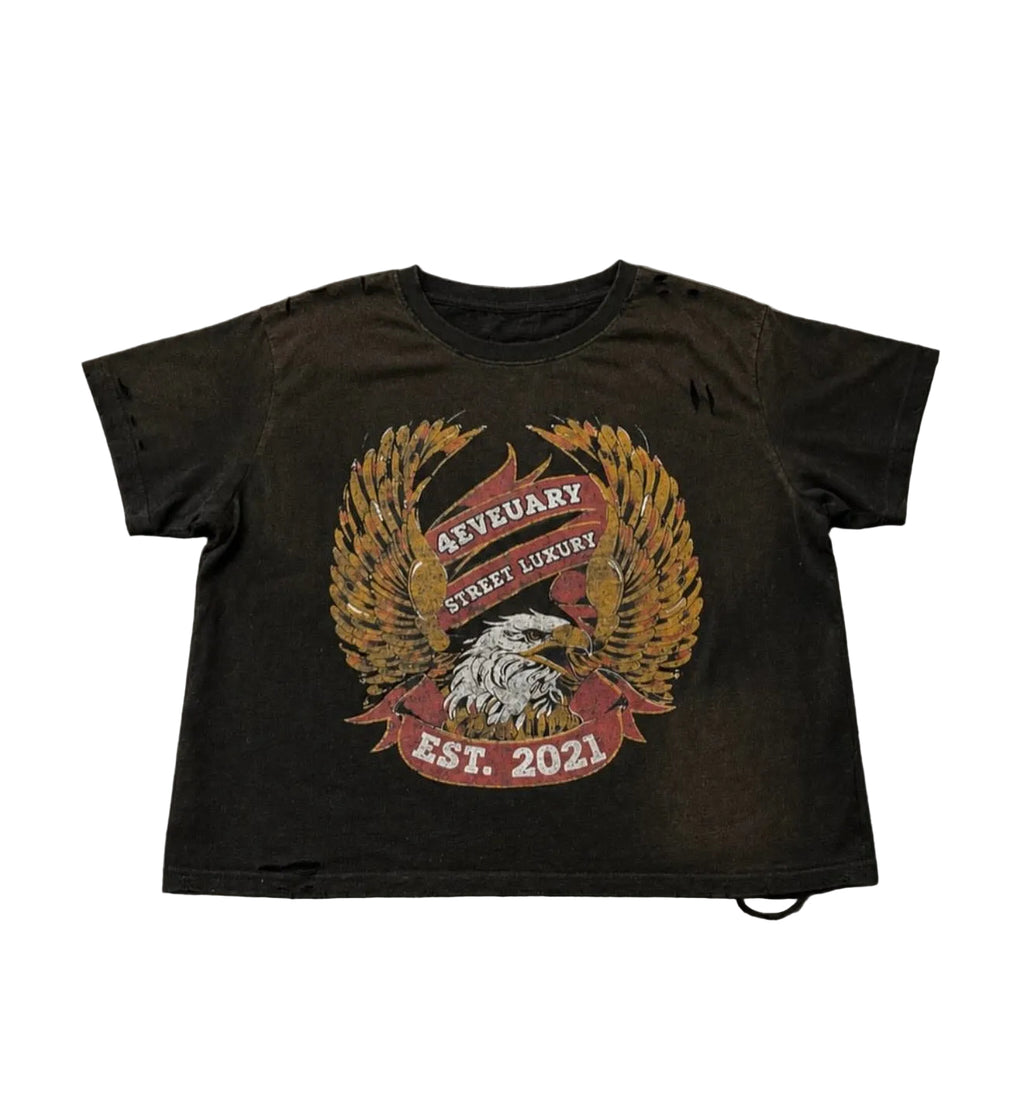 4EVEUARY Black Vintage Eagle Tee